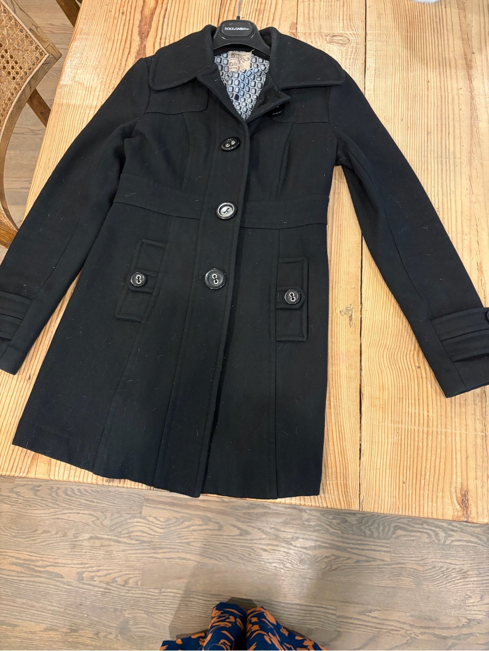 Tulle Black Wool-Blend Double-Button Peacoat